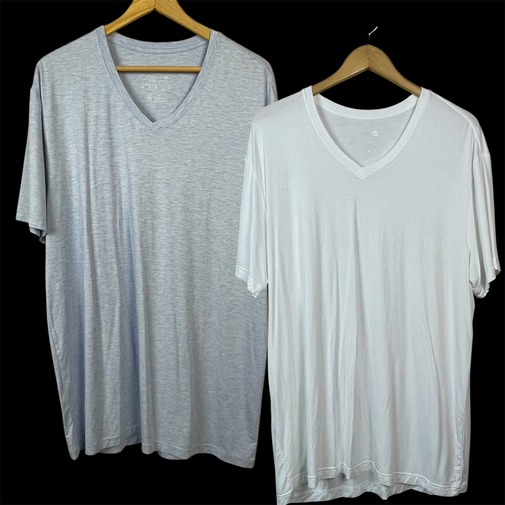David Archy V-Neck Undershirt Mens XL White Gray Bamboo Rayon 2 Pack Soft Basic